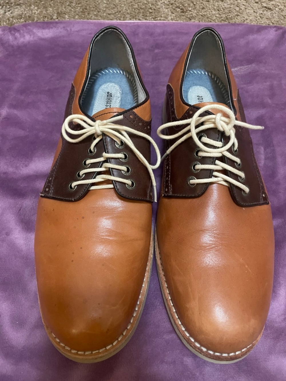 Johnston & Murphy Two-Tone Saddle Oxfords in Tan and Dark Brown